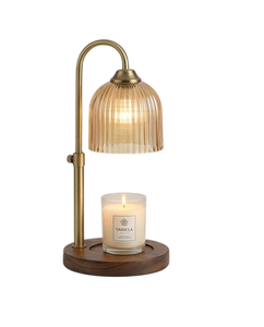 Lámpara Calentadora de Velas de Latón con Base de Madera y Pantalla de Vidrio para Aromaterapia, Decoración del Hogar, Uso en Mesa - Product Image 1