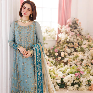 Ensemble de vêtements ethniques indiens pour femmes, 3 pièces, non cousu, en soie, Kurti, Kurta, Kameez, Salwar, tissu lourd, style pakistanais, pour femmes indiennes - Product Image 1