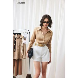กางเกงขาสั้นเอวสูงสำหรับผู้หญิง รุ่น Q773 HAGOO สีพื้น สไตล์สาวออฟฟิศ ทรงปกติ ผ้าทอ - Product Image 1