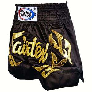 Shorts de boxe Muay Thai Fairtex de qualité supérieure, prix de gros RTS, tissu Oxford décontracté, satin noir, shorts de boxe Muay Thai dorés - Product Image 6