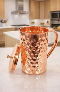 Copper jug set for luxury workspace hydration setup water serving metal set with <b>glasses</b> durable reusable kitchen dining drinkwa - Product Image 2