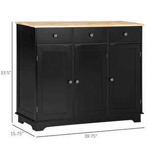 Credenza con Ripiani Regolabili, 3 Armadietti e 3 Cassetti, Nera, Arredamento Cucina Antico Tradizionale per Sala da Pranzo e Soggiorno - Product Image 3