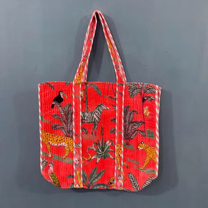 Sac fourre-tout matelassé en coton couleur unie style ethnique Peacock avec longues poignées et fermeture éclair pour l'été, l'automne, l'hiver, le quotidien, les courses et les voyages - Product Image 1