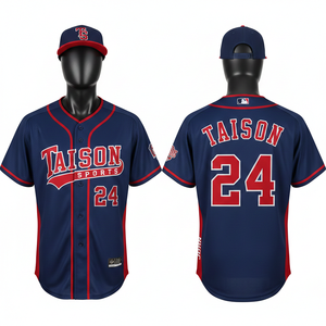 Maillot de baseball pour homme en polyester respirant, interlock, bleu ciel, rayures fines blanches, bordures marron, empiècements latéraux, logo personnalisé en twill. - Product Image 6