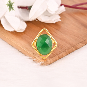 <b>Adjustable</b> Green Hydro Brass Handmade Gemstone <b>Ring</b> for Women - Product Image 2
