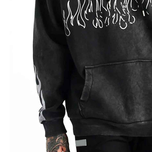 <b>Men</b> <b>Black</b> Hoodie Oversized Streetwear Flame Print Cotton Pullover Autumn Casual Fashion Sweatshirt - Product Image 3