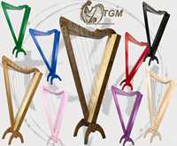 Large Size 36 Strings Lever Harp with Case & Tuning Key Elegant Vintage Style Floral Design Made Musical Instruments Harps