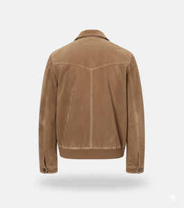 Men's Brown <b>Suede</b> Moto <b>Jacket</b> With Zipper Closure Turn-down Collar Regular Fit Autumn Wear Solid Color - Product Image 5