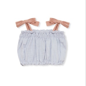SRJ EXPORTS Girls Blue Ruffle <b>Top</b> Red <b>Checkered</b> Straps Summer Sleeveless Trendy Cute Beach Mini A-Line Chiffon Cotton Linen Bow - Product Image 1
