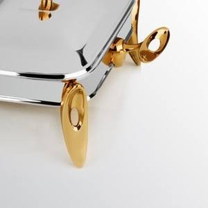 Plat de service rectangulaire haut de gamme en acier inoxydable doré et argenté avec double couvercle pour buffet multi-plats - Product Image 3