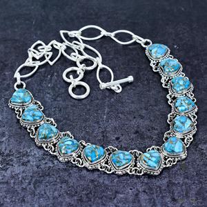 <b>Copper</b> Blue Turquoise Heart Necklace Sterling Silver Oxidized Southwestern Boho Jewelry Handmade Gift for Her - Product Image 3