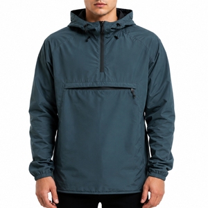Men Windbreaker <b>Jacket</b> Dark Color Lightweight Outerwear Hooded Anorak Style Front Utility Pocket Modern Outdoor Look - Product Image 1