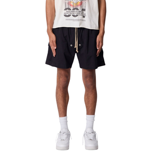Shorts cargo en toile noire pour hommes, taille élastique, cordon de serrage contrastant, poches à rabat, coupe ample, streetwear d'été, OEM, export en gros - Product Image 5