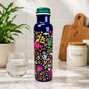 Navy Blue <b>Copper</b> Water <b>Bottle</b> with Premium Printed Finish Reusable <b>Drinking</b> Flask for Home Office Yoga Travel and Everyday - Product Image 1