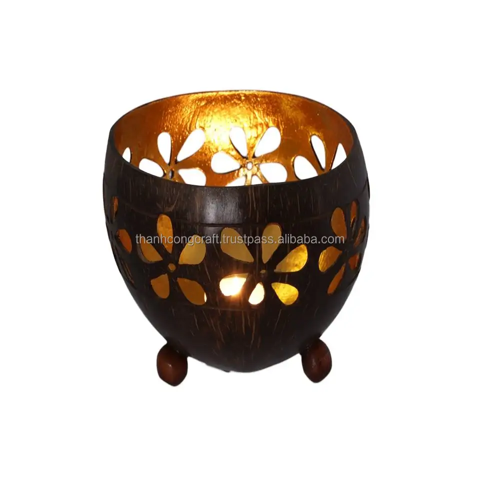 Cheapest Vietnam coconut tealight candle holder, best seller coconut shell tealight holder