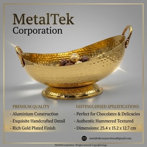 Frutero de Aluminio Martillado Chapado en Oro de Lujo, Plato Decorativo de Metal Hecho a Mano para Servir, Centro de Mesa para Bodas - Product Image 6