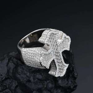 Luxira Jewels <b>Iced</b> Cross <b>Ring</b> 925 Sterling Silver VVS Moissanite Hip Hop Baguette Micro Pave Statement <b>Ring</b> for Men Women - Product Image 2