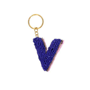 Letter Seed Beads Embroidered Keychain Round Zinc Alloy Durable Handmade Woven Style Simple Design - Product Image 5
