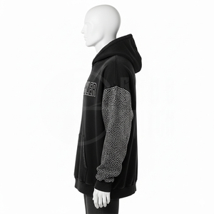 Acid Wash Hoodies Men Custom Rhinestone Hoodies Low Moq Manufacturer Hoodies 100% Cotton <b>Fleece</b> Men <b>Black</b> Hoodies Pullover - Product Image 5