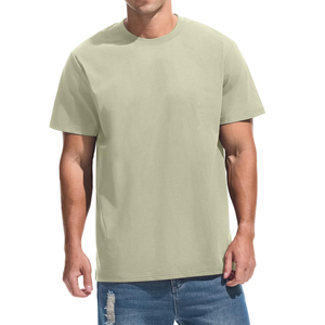 T-shirt décontracté pour homme, vert clair, manches courtes, col rond, coupe classique, couleur unie, 100% coton jersey tricoté - Product Image 1