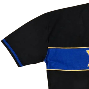 Camiseta Deportiva Premium SGRho Negra, Azul Rey y Dorada, Manga Corta, Número 22, Diseño Gráfico a Rayas, para Hermandades, Equipos Universitarios - Product Image 4