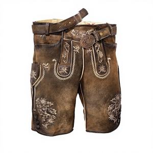 Lederhosen bavaroises traditionnelles pour hommes, en cuir véritable, style vintage, avec fermeture à boutons, pour l'Oktoberfest allemand. - Product Image 1
