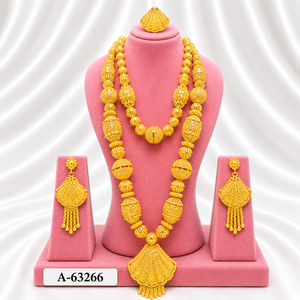 Ensemble de bijoux classique plaqué or 24 carats, collier et boucles d'oreilles, mode mariage pour femmes A-63266 - Product Image 1