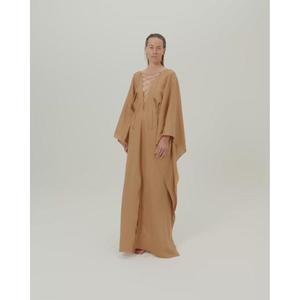 Robe de soirée élégante pour femme, coupe trapèze, col en V, manches classiques, couleur unie, taille basse, longueur cheville, respirante et écologique - Product Image 2