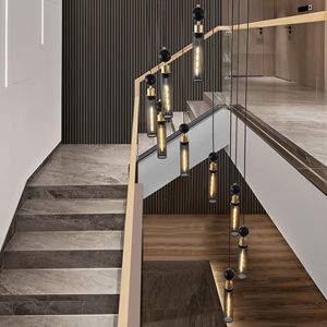 Lampadario a sospensione cilindrico moderno industriale in rete da 24 pollici, 9 luci, nero e oro, regolabile, per soffitto - Product Image 3