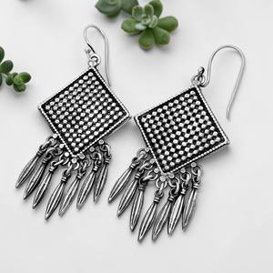 Pendientes de Aro Boho de Plata de Ley 925 Oxidada Hechos a Mano con Flecos Colgantes, Modelo Silver MountainSKU7673, Ideales para Regalo - Product Image 5