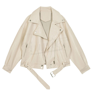 Veste moto en cuir véritable pour femme, col à capuche, manches longues, fermeture éclair, couleur unie, été, hiver, automne, taille standard - Product Image 6