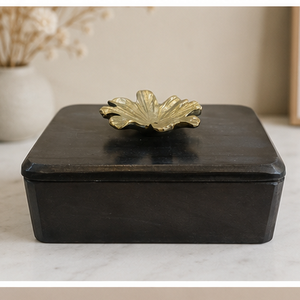 Black MARBLE Cremation Urn Keepsake <b>Box</b> Leaf Knob <b>Memorial</b> Ashes Container for Home Display - Product Image 6