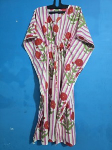 Ropa de Dormir Talla Grande, Estilo Coreano, Kaftán para Mujer con Mangas, Estampado Floral, Hecho a Mano, de Algodón, Ligero, Estilo Boho, para la Playa - Product Image 6