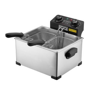 Friteuse professionnelle à gaz d'occasion 9,51 Qt 1700W en acier inoxydable de comptoir avec paniers grand et petit, protection contre la surchauffe - Product Image 1