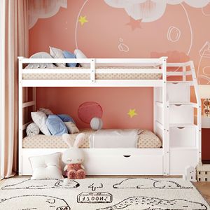Letto a castello bianco a due piazze con letto estraibile a due piazze e 3 scalini contenitore, per bambini, Vecchio SKU LP000064AAK - Product Image 2