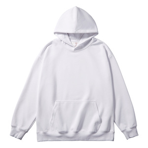 Men's <b>White</b> <b>Oversized</b> Hooded Sweatshirt Regular Sleeve Solid Color Casual French Terry Cotton Pocket <b>Hoodie</b> Autumn Wear - Product Image 1