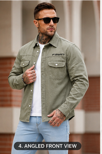 F2WIN Men's Autumn Motorcycle Bomber <b>Denim</b> <b>Jacket</b> Windproof Waterproof Breathable Quick Dry Vintage Stone Wash <b>Custom</b> Fabric - Product Image 5
