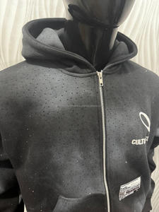 500 GSM Acid washed heavy weight hoodies Clush Industries <b>Black</b> Sun Faded hoodies <b>for</b> <b>Men</b> and Women unisex Metal custom Zipper - Product Image 2