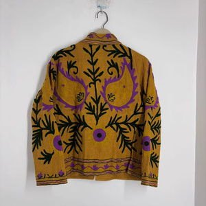 Velvet Suzani Bomber <b>Jacket</b> Hand Embroidered Boho Vintage Short Coat Free Size Ethnic Wear Colorful Embroidery <b>Reversible</b> Floral - Product Image 2