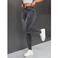 Jean en denim décontracté pour femme, grande taille, taille haute, coupe skinny, jambe droite, respirant, écologique, très extensible, léger, personnalisable