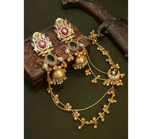 Elegantes pendientes de araña chapados en oro para mujer, accesorios ligeros para boda con diseño personalizado de Jumka Earrings - Product Image 3