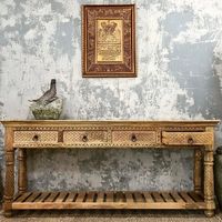 Table console en bois de manguier sculpté à la main, design traditionnel, avec 3 tiroirs, finition brun antique, pour chambre à coucher, salon et salle à manger