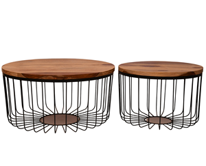 New Modern Solid Mango Wooden Round Shape Top Metal Frame With Storage <b>Nesting</b> <b>Set</b> Of 2 Living Room <b>Coffee</b> <b>Table</b> <b>Set</b> - Product Image 6