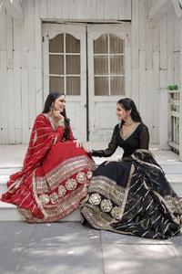 ชุดเดรส Anarkali พิมพ์ลายดิจิตอลลายดอกไม้  ยาวคลุมเท้า สำหรับงานแต่งงาน งาน Diwali งานปาร์ตี้  ตกแต่งด้วยลูกไม้ พร้อมผ้าคลุมไหล่สำหรับผู้หญิง ป้องกันแสงแดด - Product Image 3