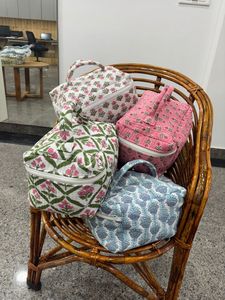 Cotton Quilted Bohemian Style Durable Large Capacity Zipper Closure Personalized Bride Wedding <b>Makeup</b> Case Gift Travel Bag - Product Image 4