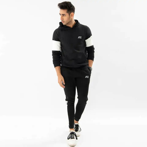 <b>Men</b>’s Contrast Sleeve Fleece Co-Ord <b>Set</b> | Hooded Sweatshirt & Tapered Bottoms | Wholesale Fashion Hoodies <b>Set</b> Supplier - Product Image 2