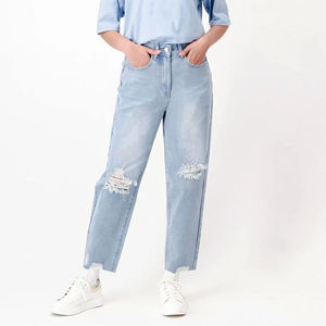 Vaqueros holgados y cómodos de mezclilla desgastada para mujer, pantalones vaqueros de mezclilla para exteriores, pantalones vaqueros para mujer, pantalones vaqueros desgastados - Product Image 4