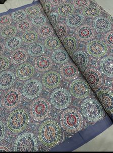 Wholesale 44 Inch Heavy Work <b>Embroidery</b> Fabric Luxury Stone Work Dress <b>Material</b> 55 Inch Panna Premium Quality Textile Factory - Product Image 4