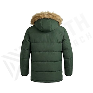 Chaqueta de Invierno Acolchada con Capucha Verde, con Capucha de Piel, Manga Larga, Relleno de Poliéster, Resistente al Viento, Largo Regular - Product Image 2