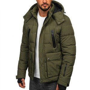 Blouson matelassé à capuche vert olive pour homme, coupe-vent d'hiver, épais, décontracté, avec fermeture éclair et col montant, doudoune d'extérieur - Product Image 1